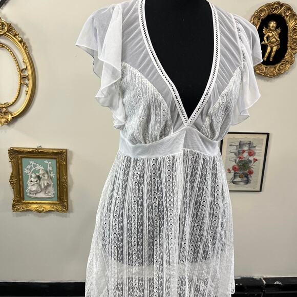 Vintage Y2K Betsey Johnson White Sheer Lace Babydoll Dress size L - Picture 2 of 5
